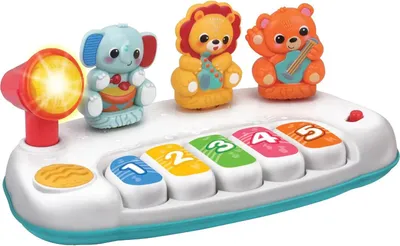 Produktbild von Babyspielzeug Klavier Jungle Pals mit 5-Tasten-Tastatur, Mikrofon, Tiergeräuschen und Melodien