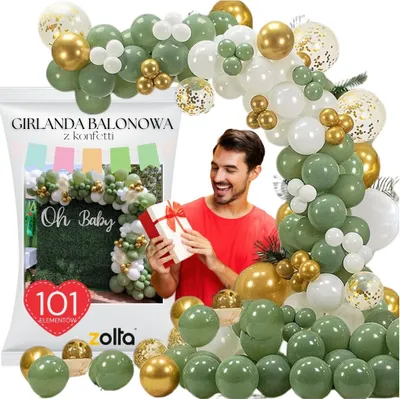 Produktbild von Ballongirlande Set Grün Gold Geburtstag Konfetti Taufe 101tlg