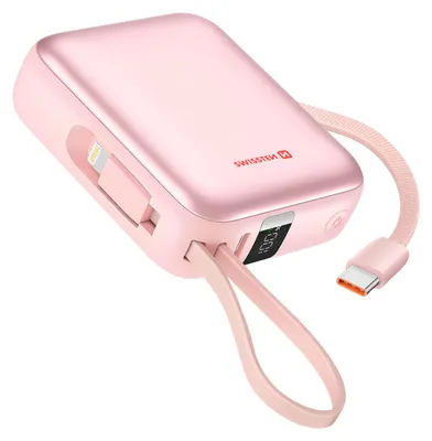 Image de Batterie externe Swissten 10 000 mAh avec écran LCD et câble USB-C vers Lightning PD 22,5 W