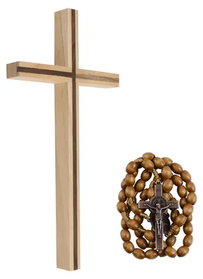Wandkreuz mit Perlenkette, Holz, 13 x 25,5 x 2 cm, christliches Ornament