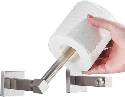 Obrázok produktu pre Kovový držiak na toaletný papier, štvorcový nástenný držiak na veľké rolky toaletného papiera, moderný kúpeľňový držiak z nehrdzavejúcej ocele, montáž na stenu (brúsený nikl)
