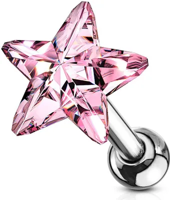 Produktbild von Tragus Ohr Piercing Stecker Helix Cartilage Barbell Stern Star Zirkonia Kristall Autiga® silber-rosa