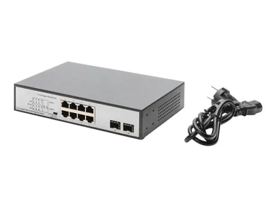 Productafbeelding van DIGITUS DN-95140 DIGITUS 19" Gigabit PoE-switch, 8 poorten, onbeheerd, 2 uplink-poorten