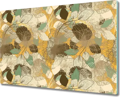 Produktbild von Glas-Herdabdeckplatte Glaskeramikkochfeld-Abdeckung Spritzschutz - 80x52 cm - Abstrakt Blumen gold