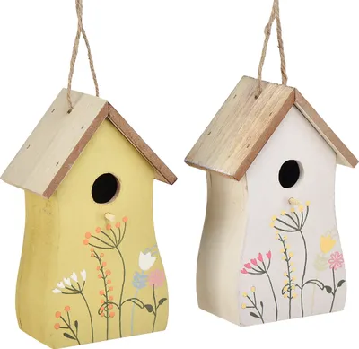 Produktbild von Deko Vogelhäuschen Holz Weiß Gelb 13cm 2er Set, 2 Stück