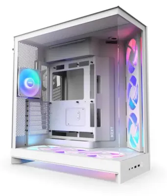 Image de NZXT H9 Flow (2025) All White Midi Tower ATX Gaming Gehäuse weiß mit Glasfenster