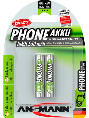 Obrázek produktu pro Ansmann 5035523 - Přednabitá baterie maxE, bezdrátový telefon, typ 550mAh, snížené samovybíjení, Micro AAA, 2ks.