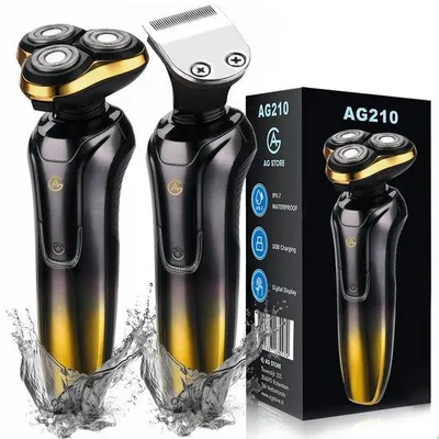 Productafbeelding van AG210 Scheerapparaat Mannen- Met Trimmer - Nat en droog - Scheerapparaten - Scheren - 120 Minuten Draadloos Te Gebruiken - Tondeuse - Elektrisch shaver - Baardtrimmer - Ook Voor Vrouwen - Goud