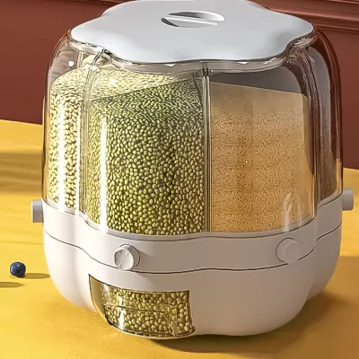 Obrázok produktu pre Zrná oddelené skladovacie boxy Rotačné ryžové vedro Potravinárska trieda Domácnosť Fazuľa Skladovacie nádrže Veľká 6,5 kg biela