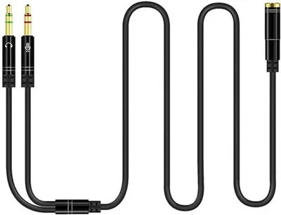Produktbild von Doppelkopfhörer-Mikrofon-Y-Splitter-Kabel für Smartphone-Headset-Adapter (100CM, schwarz)