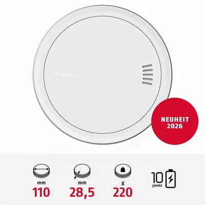 Produktbild von ABUS Rauchwarnmelder PREFIRATM SLIM, Weiß, 85 dB, 110 mm, 110 mm, 28,5 mm, 182 g