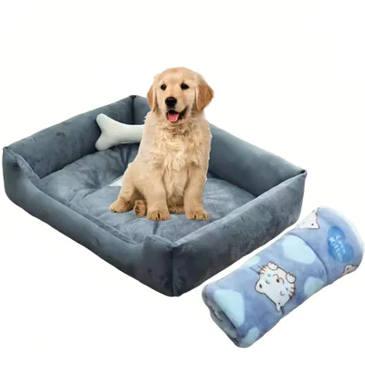 Produktbild von frler Haustierbett, grau, 60 x 80 cm, waschbar, inkl. Decke & Knochenkissen, für Hunde & Katzen, PP-Baumwolle, Oxford-Tuch, Latexpartikel, rutschfest, ganzjahresgeeignet