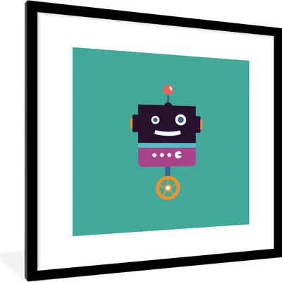 Produktbild von MuchoWow® Gerahmtes Poster Roboter - Rad - Lila - Grün - Jungen - Kinder 40x40 cm - Poster mit Schwarzem Bilderrahmen Wandposter Rahmen Foto Bilder - Poster - Plakat im Rahmen