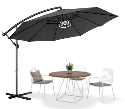Produktbild von Ampelschirm 350cm Anthrazit UV-Schutz wasserdicht 360° drehbar windstabil Aluminiumrahmen