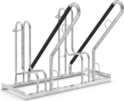 Produktbild von Anlehnparker, Stahl verzinkt, einseitige Radeinstellung, Radabstand 500 mm, Hoch-/Tiefstellung, 2er Stand, Länge 1000 mm