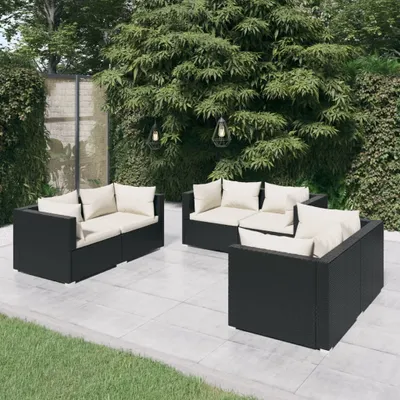 Produktbild von "2026 Promotion" 6-tlg. Garten-Lounge-Set - Sitzgruppe - mit Kissen - Poly Rattan Schwarz - Gartenmöbelset CC4698
