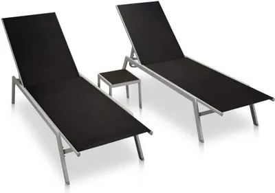 Produktbild von Sonnenliegen 2 Stk. mit Tisch Stahl und Textilene Schwarz