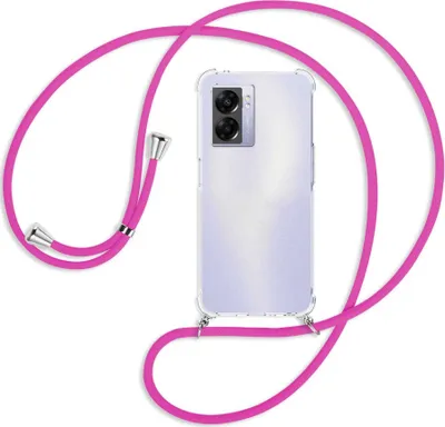 Produktbild von Handykette Backcover-Schutzhülle mit Band (Metall silberfarben) für Realme Narzo 50 5G, A57 / A77 - hot pink