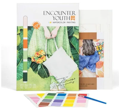Image de Kit de peinture aquarelle Souffle de Jeunesse - 4 feuilles à motif - Kit DIY avec peintures & pinceau