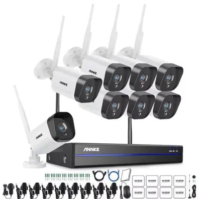 Produktbild von WiFi-Sicherheitskamerasystem, 3-MP-IP-Kamera, 5-MP-NVR, 30 m Nachtsicht für die Heimüberwachung, 8 Kameras, integrierte Festplatte, keine