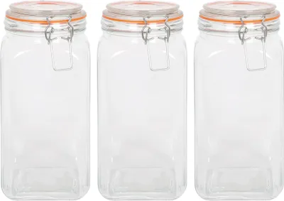 Produktbild von Quadratische Gläser mit Clipdeckel – 1,7 l – 3er-Pack