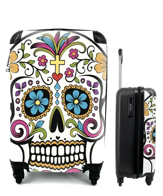 Produktbild von MuchoWow® Koffer Handgepäck Trolley Rollkoffer Kleine Reisekoffer mit 4 Rollen - Eine Illustration eines Dias De Los Muertos-Schädels - Cabin Size < 55x40x23 cm & 55x40x20 cm - Fotokoffer - Kabinenkoffer - Boardgepäck - Reise-Box - Reisekoffer - Reisegepäck - Koffer mit Bild - Trolley für Kinder