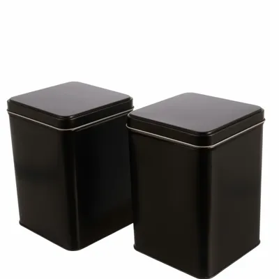 Produktbild von Dosenritter | 2 x eckige Teedose/Vorratsdose, schwarz, aromadicht aus Metall mit Klappdeckel STAPELBAR für je 400g Earl Grey | 15,3 x 10,6 x 10,6 cm