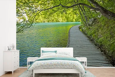 Produktbild von MuchoWow® Fototapete für Wohnzimmer oder Schlafzimmer Wandtapete Vinyl Motivtapete Uferstraße im Nationalpark Plitvicer Seen - 330x220 cm - Fototapeten