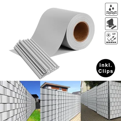 Productafbeelding van XMTECH 70x19 cm privacyfolie, PVC privacystrip met 20 bevestigingsclips, omheiningfolie voor tuinhekken, grijs