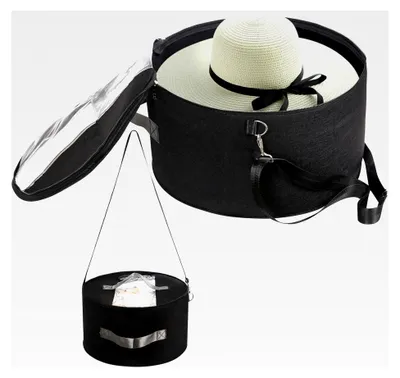 Produktbild von Hut-Organizer für Damen und Herren, runde Hut-Aufbewahrungsbox, tragbarer Hutbehälter aus Filz, Huthalter mit staubdichtem Deckel, Hutablage für Schrank oder Reise (43 cm D x 25 cm H, Schwarz)