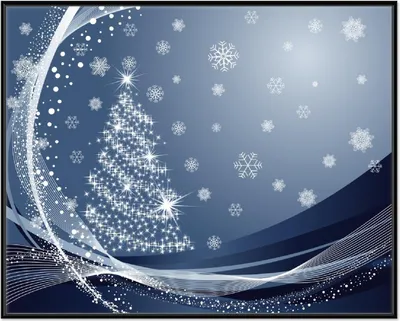 Produktbild von Wallario Wandbild Glitzernder Tannenbaum mit Schneeflocken, Größe: 40,30 x 50,30 cm, Poster mit schwarzem Aluminiumrahmen