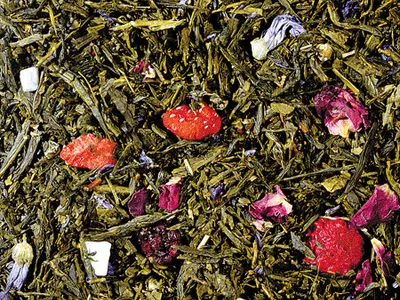 Produktbild von 1 kg  Grünteemischung Sencha Beerenpracht Erdbeer-Note aromatisiert
