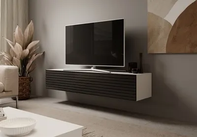 Produktbild von TV Schrank RTV 8 mit Lamellen Medienmöbel Lowboard (Weiss + Schwarze Lamellen)