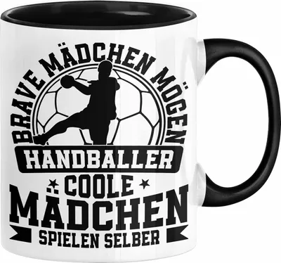 Produktbild von Mädchen Handball-Spielerin Tasse Geschenk Spruch Echte Mädchen Spielen Handball Geschenkidee Frauen Brave Mädchen Mögen Handballer (Schwarz)