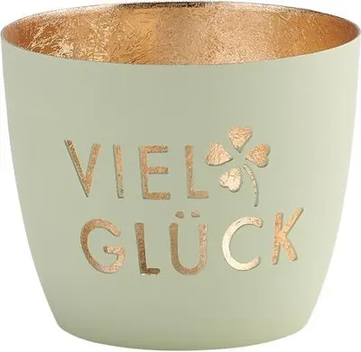 Immagine prodotto di Gift Company Windlicht Madras Viel Glück M, Teelichthalter, Kerzenhalter, Eisen, Pastellgrün, Gold, 8.5 cm, 1091704079