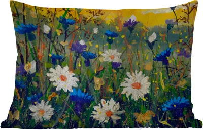 Produktbild von MuchoWow® Outdoor Kissen - Ölfarbe - Blumen - Malerei - 50x30 cm - Wetterfest - Lounge Kissen - Sofa kissen - Wohnzimmer Dekoration