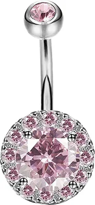 Produktbild von Frauen-Strass-eingelegter runder Anhänger Barbell-Nabel-Ring-Körper-Piercing-Schmuck-Rosa