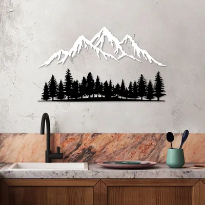 Produktbild von Wallity, Nature And Mountain - 4, Dekoratives Wandaccessoire aus Metall, 100 % METALL, Schwarz, 70 x 22 cm
