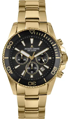 Jacques Lemans 1-2206M Herren-Taucheruhr Chronograph Liverpool Diver Goldfarben 1