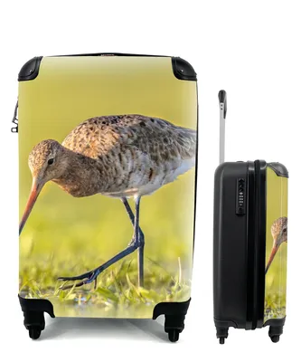 Produktbild von MuchoWow® Koffer Handgepäck Trolley Rollkoffer Kleine Reisekoffer mit 4 Rollen - Vögel - Gras - Landschaft - Uferschnepfe - Cabin Size < 55x40x23 cm & 55x40x20 cm - Fotokoffer - Kabinenkoffer - Boardgepäck - Reise-Box - Reisekoffer - Reisegepäck - Koffer mit Bild - Trolley für Kinder