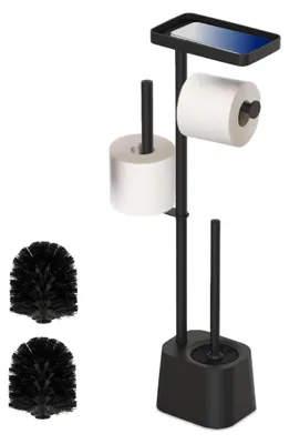 Toiletbutler mit Rollenhalter, Bürste & Ablage, Schwarz