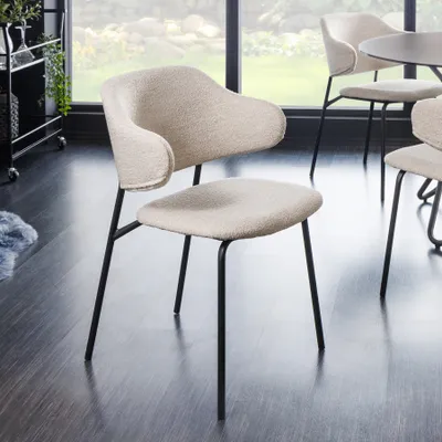 Produktbild von Design Stuhl VOGUE greige Bouclé schwarze Metallbeine
