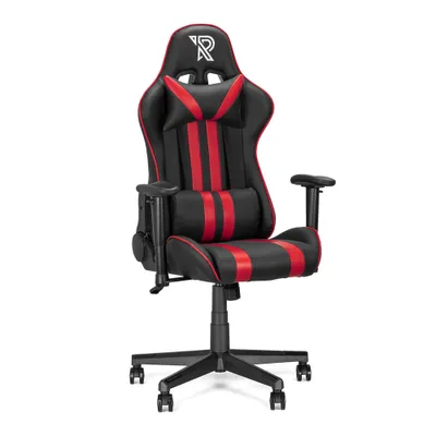 Produktbild von Ranqer Felix Gaming Stuhl - Professioneller Gaming-Sessel - Ergonomischer Gaming Stuhl - 2D-Armlehnen - 180° verstellbare Rückenlehne mit Kissen - Stabiles Nylon Gestell - Schwarz / Rot
