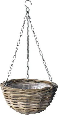 Produktbild von VAN DER LEEDEN Korbampel Rattan Grau mit Metallaufhänger Ø 38 cm