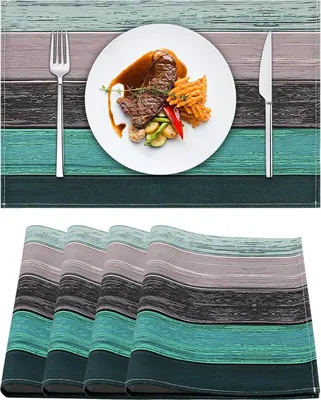 Produktbild von DigiRigi® Tischsets aus Leinen 4er-Set – 45 x 32 cm, türkis-grün Landhaus Holzplanken-Optik, rutschfest, hitzebeständig und waschbar für Esstisch
