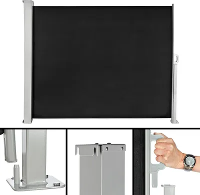 Produktbild von Mucola Seitenmarkise, Schwarz, 160x300 cm, UV-reißfest, automatische Zurückrollfunktion, Polyester, Aluminium & Eisen