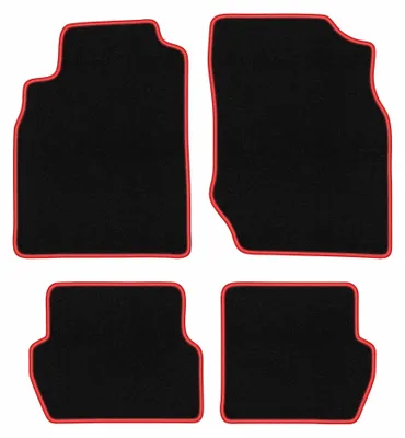 Zdjęcie produktu dla Dywaniki samochodowe welurowe CARLUX-RED do: Nissan Almera N16 (2000-2006, hatchback) czarne z czerwonym obszyciem, z mocowaniami