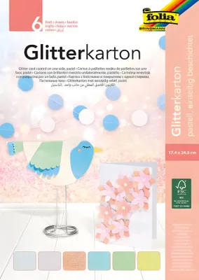 Produktbild von folia Glitterkarton-Block "Pastell" 170 x 245 mm 300 g/qm 6 Blatt