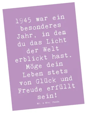 Produktbild von Mr. & Mrs. Panda Postkarte Spruch 1945 Geburtstag - Lavendeltraum - Geschenk, liebevolle Geschenke, bildkarte, Ansichtskarte, strahlende Sterne, einzelkarte, Geburtstjahr