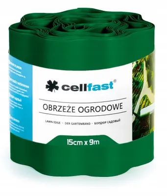 A roll of green garden edging on a white background.